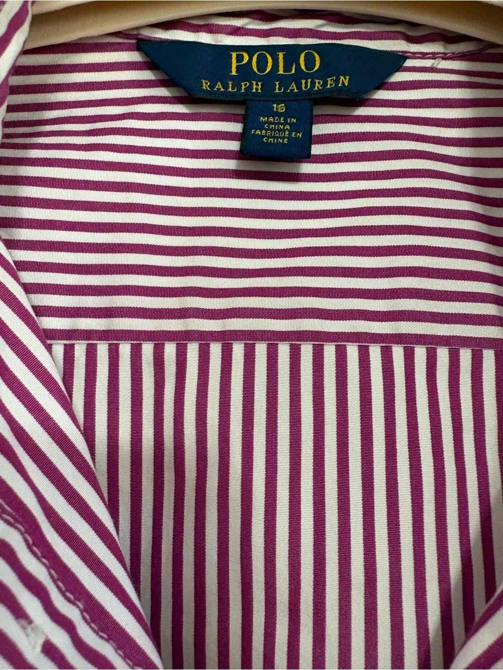 Ralph Lauren Pink and White Striped Cotton Shirt Dress for Kids - Girls size 16